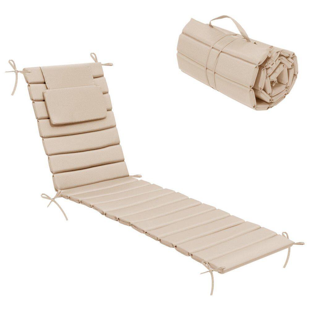 71 in. x 22.4 in. Outdoor Chaise Lounge Cushion with Headrest and Ties in B