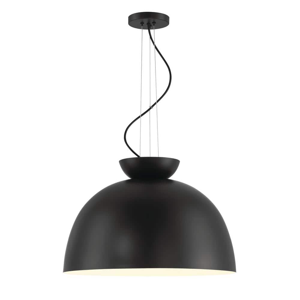 Flat Black Glass Dome Indoor/Outdoor Pendant Light