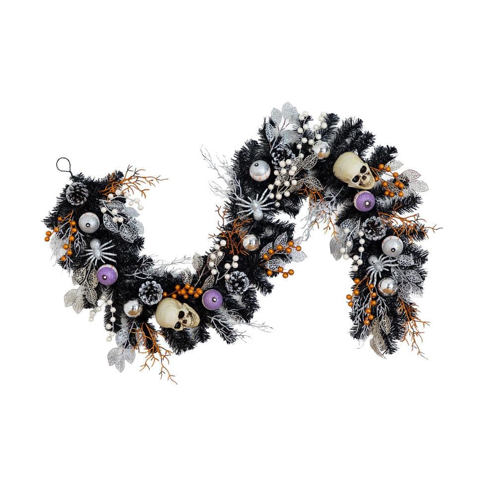 6 ft. Artificial Halloween Black Garland with Skulls, Eyeballs and Spiders
