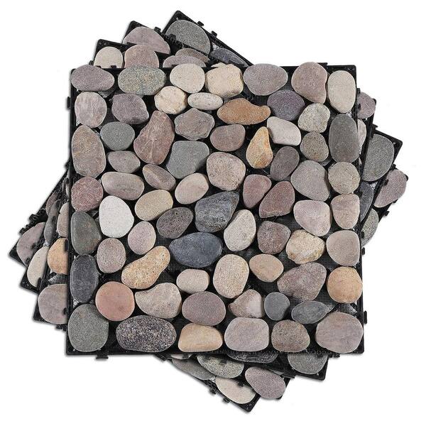 PURE ERA 12 in. x 12 in. Natural Real Stone Mixed Color Quick Composite Interlocking Floor Deck Tiles (4-Piece, 4 sq. ft.)