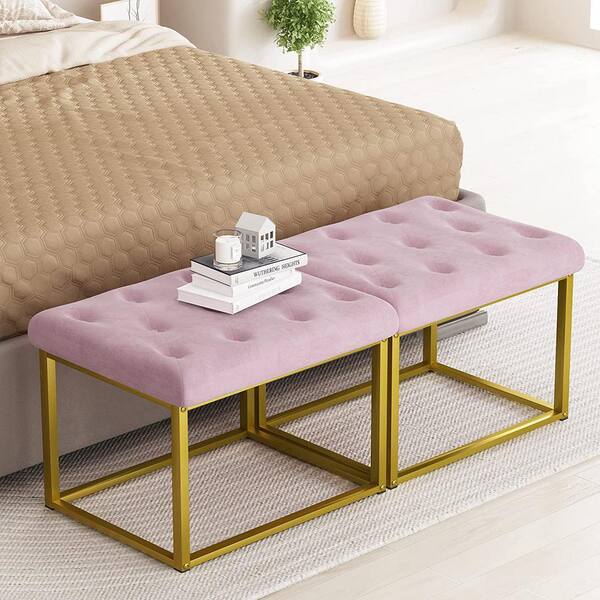 Moor pink velvet upholstered deals gold metal ottoman