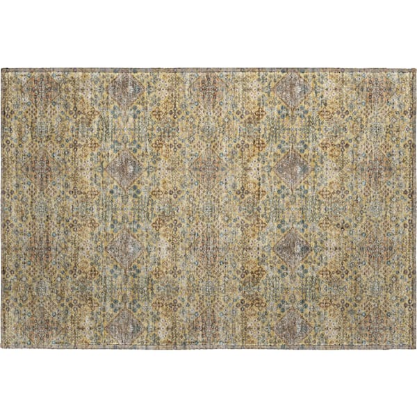 Mayfield Premium Machine Washable Abstract AMF2477 Gold 2 ft. x 3 ft. Accent Rug