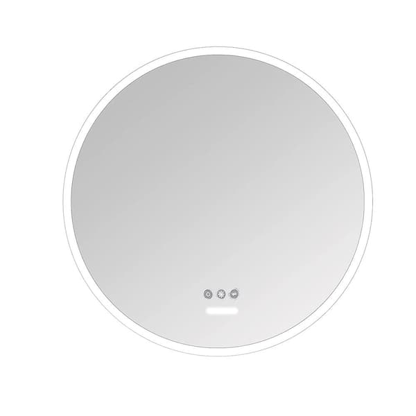 Unbranded 26 in. W x 26 in. H Round Mirror Frameless Wall Mount LED Anti-Fog Switch Touch Bathroom Vanity Mirror