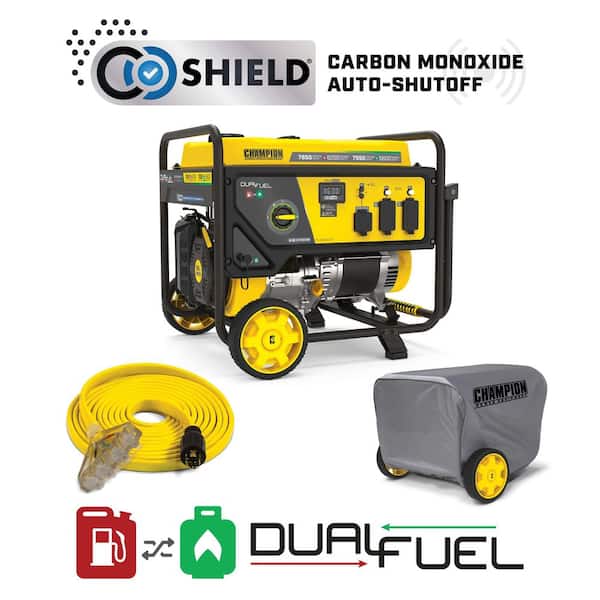 7850/6250-Watt Dual Fuel Generator with CO Shield, 25 ft. 30 Amp Extension Cord, and Generator Storage Cover
