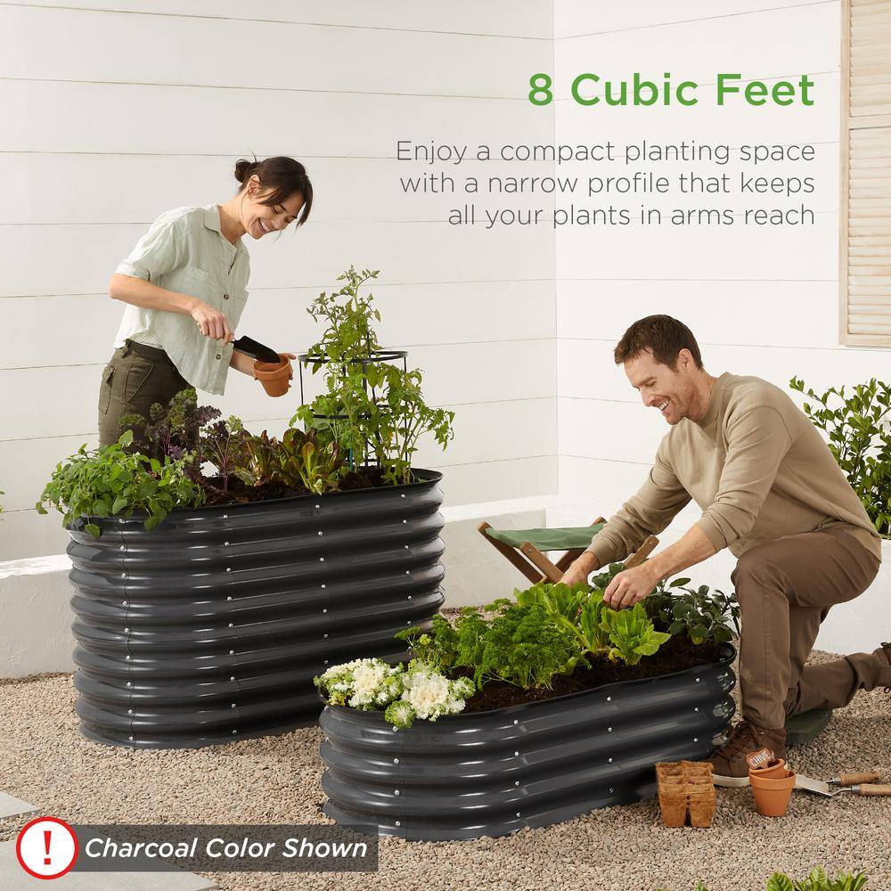 Dark Green Metal Oval Raised Garden Bed Planter Box