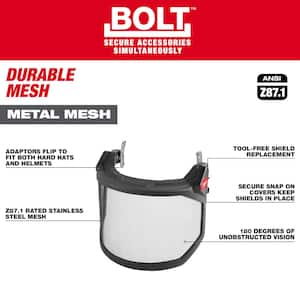 BOLT White Type 2 Class C Front Brim Vented Safety Helmet with Steel Mesh Full Face Shield