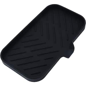9.6 in. Silicone Bathroom Soap Dishes with Drain and Kitchen Sink Organizer, Sponge Holder, Dish Soap Tray in Black