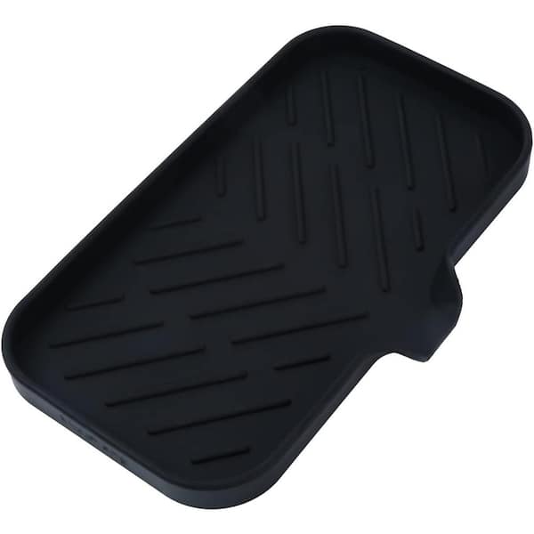 Aoibox 9.6 in. Silicone Bathroom Soap Dishes with Drain and Kitchen Sink Organizer, Sponge Holder, Dish Soap Tray in Black