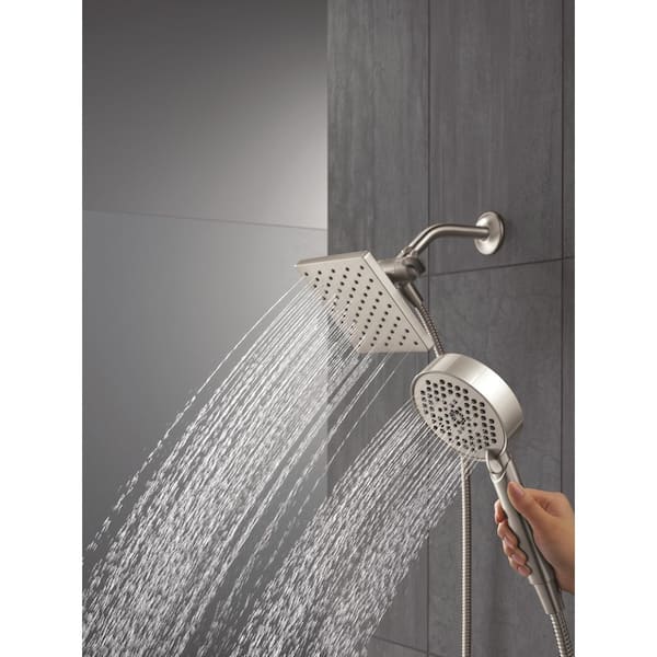 Modern 5-Spray Wall Mount Dual Fixed and Handheld Shower Head in Spotshield Brushed Nickel