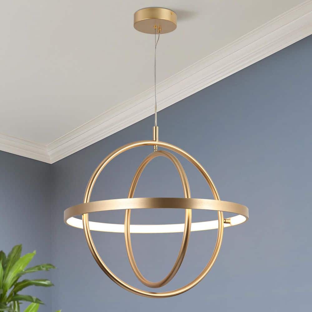 Zevni 27-Watt 1-Light Integrated LED Brushed Gold Globe Chandelier