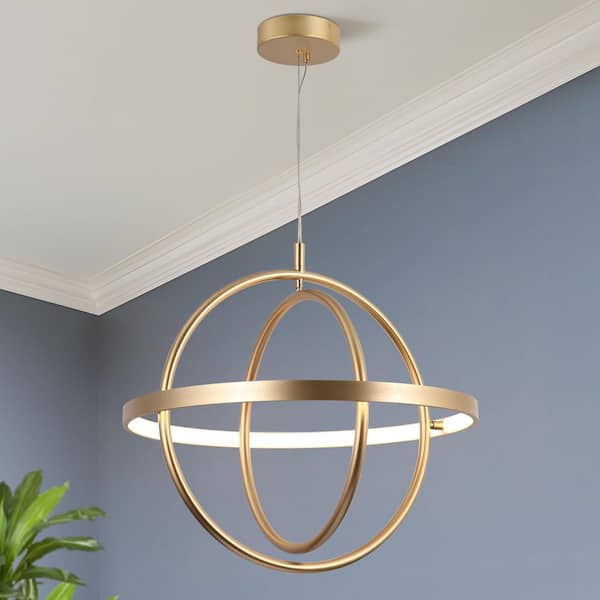 Zevni 27-Watt 1-Light Integrated LED Brushed Gold Globe Chandelier Lighting Kitchen Island Pendant Light Modern Light Fixture