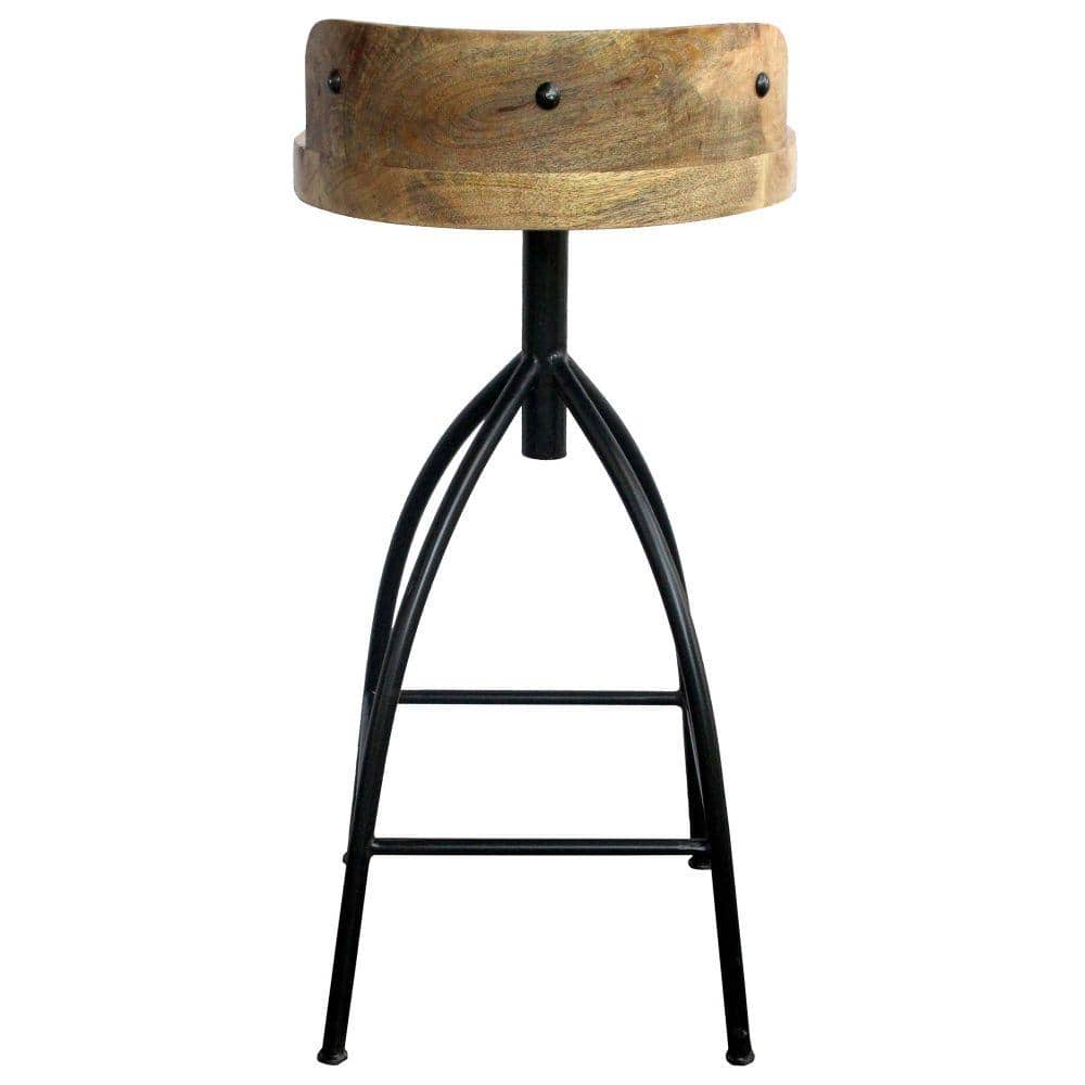 Adjustable Saddle-Style Swivel Bar Stool in Walnut & Black Metal
