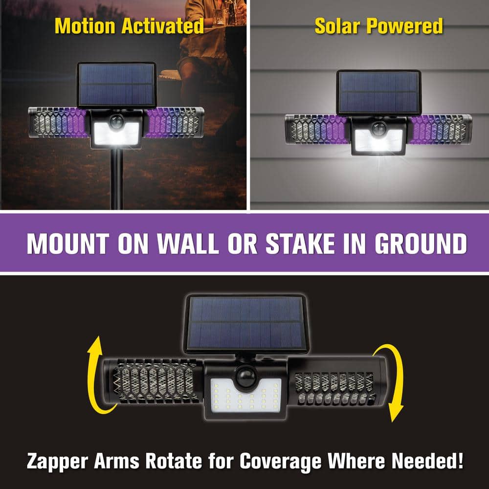 Solar-Powered Black Bug Zapper with Motion-Activated Floodlight