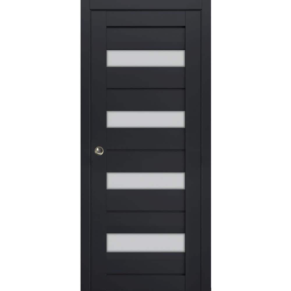 Sartodoors 18 In. X 80 In. 1 Panel Black Finished Solid Wood Sliding 