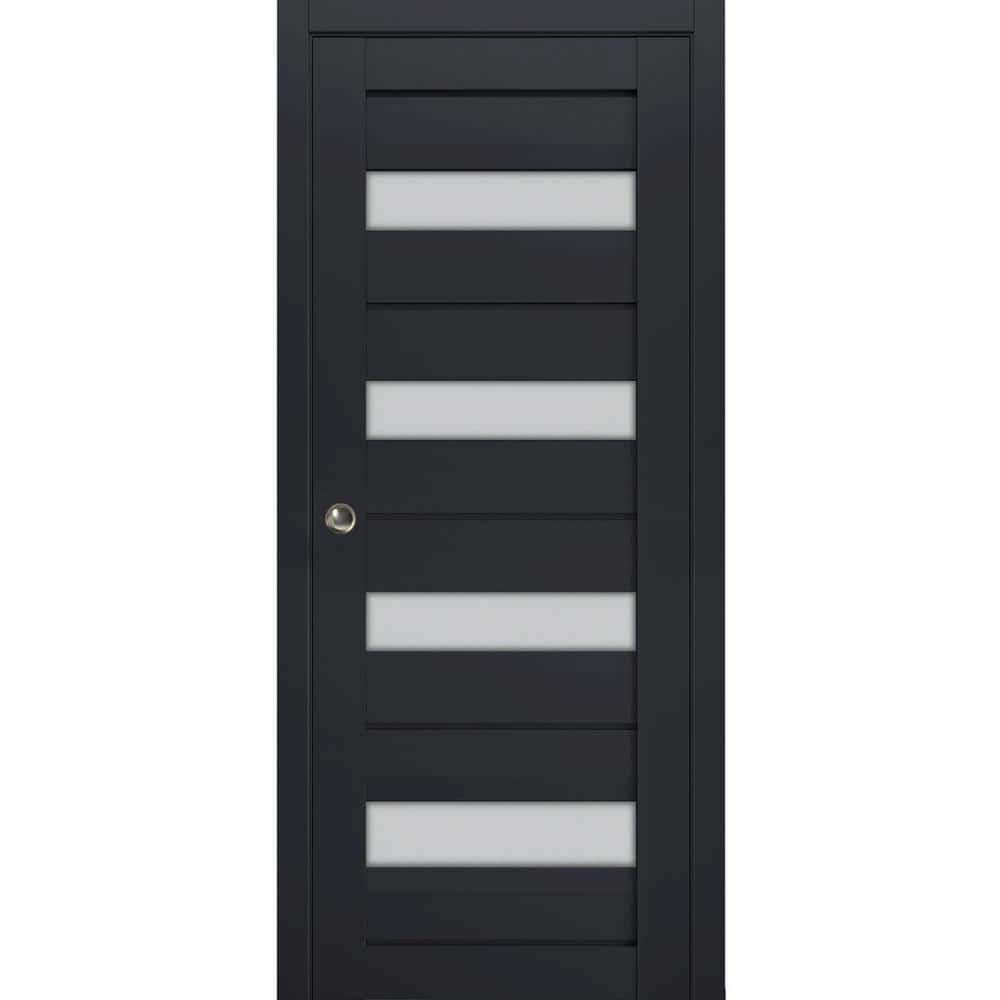 24 in. x 84 in. 1 Panel Black Finished Solid Wood Sliding Door with Hardware price history on PriceWatchPro