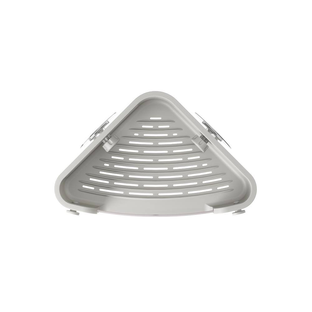 Gray Plastic Suction Mount Shower Corner Basket