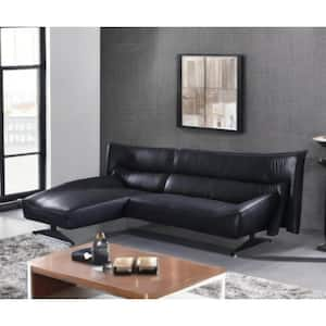 113 in. Square Arm 2-piece Leather L-Shaped Sectional Sofa in. Dark Gray