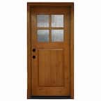 36 in. x 80 in. Cottage 4 Lite Rain Stained Knotty Alder Wood Prehung Front Door