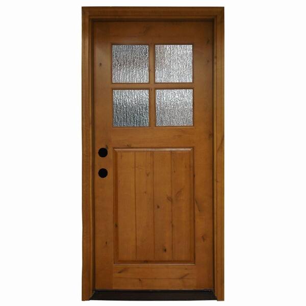 Steves & Sons 36 in. x 80 in. Cottage 4 Lite Rain Stained Knotty Alder Wood Prehung Front Door