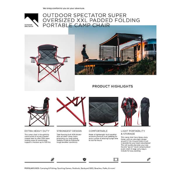 Outdoor Spectator 500 lb. Capacity XXL Big Boy Padded Quad Folding Camp Chair