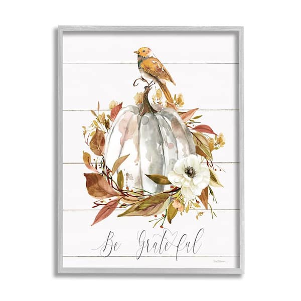 Stupell Industries Be Grateful Fall Pumpkin by Carol Robinson 1-Piece Framed Graphic Print Nature Poster Art Print 20 in. x 16 in.