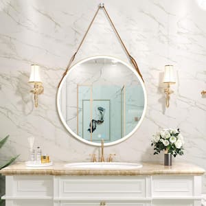 32 in. W x 32 in. H Round 3 Lights Dimmable Illuminated Aluminum Framed Wall LED Bathroom Vanity Mirror in Gold
