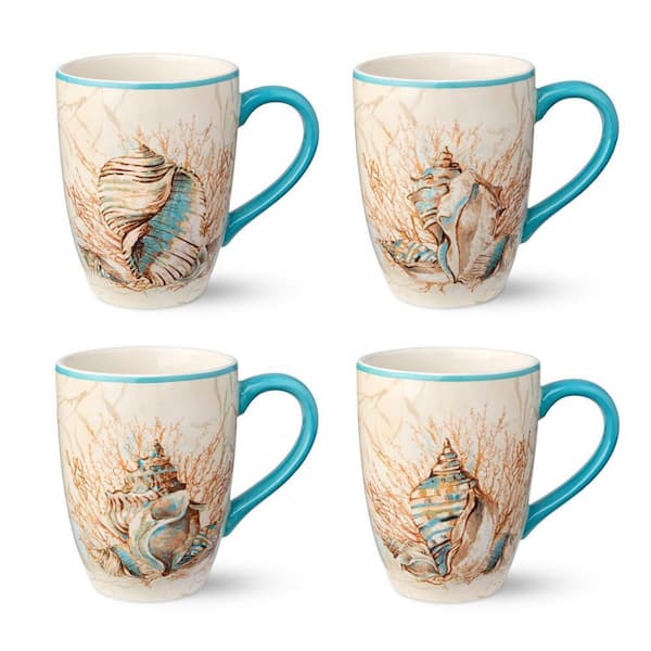 Certified International Escape to the Sea 14 oz. Multi-Colored Ceramic Beverage Mug (Set of 4)