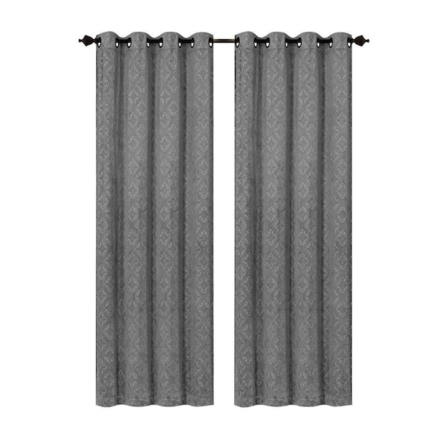 Creative Home Ideas Semi-Opaque Matine Trellis Extra Wide Charcoal Embossed Velvet Grommet Curtain - Panel - 54 in. W x 84 in. L