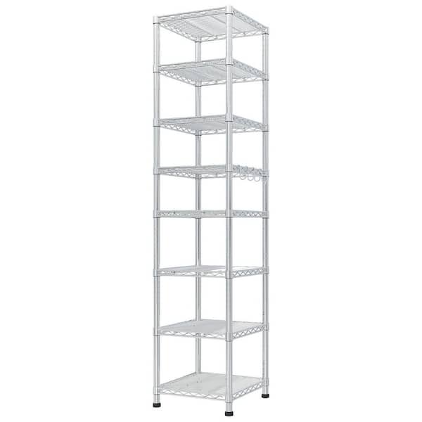 8-Tiers Steel Adjustable Garage Storage Shelving Unit in Sliver with Hooks (17.72 in. W x 70.87 in. H x 17.72 in. D)