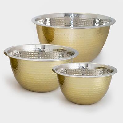 5 Qt. Professional Stainless Steel Hammered Mixing Bowl with Gold Tone