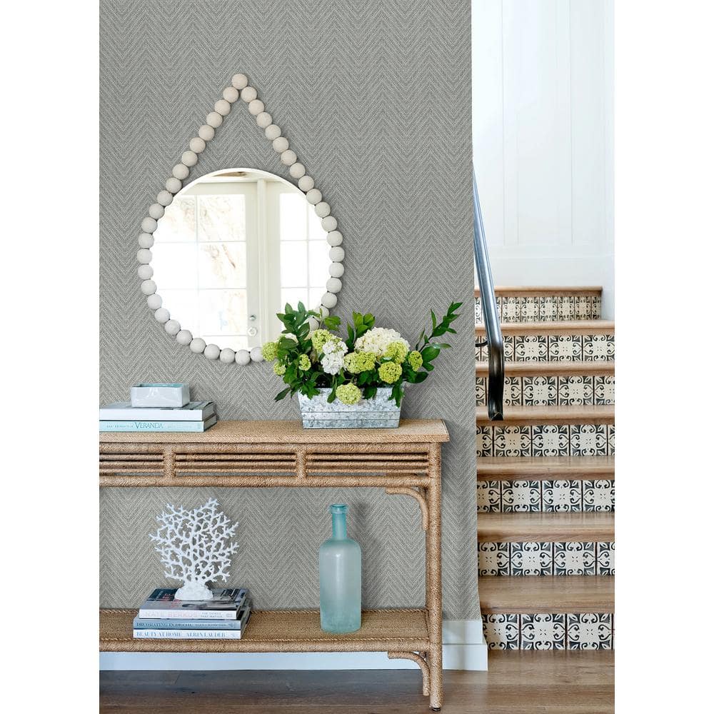 Sterling Gray Grasscloth Chevron Wallpaper Roll
