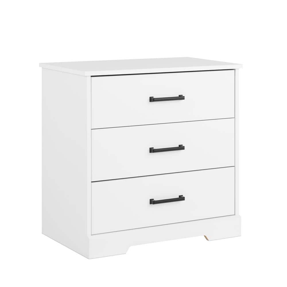Rustic White 3-Drawer Farmhouse Nightstand with Black Handles