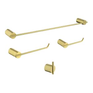 4-Piece Bath Hardware Set with Paper Holder Tower Bars and Towel Hook in Brushed Gold