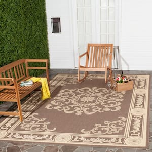 Courtyard Chocolate/Natural 8 ft. x 11 ft. Floral Indoor/Outdoor Patio  Area Rug