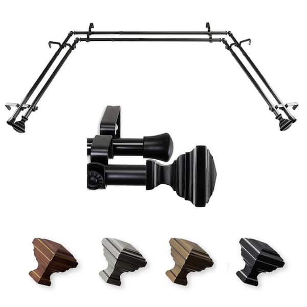 EMOH Saymna 20-36 in. sides, 38-72 in. center Adjustable Bay Window Double Curtain Rod 13/16 in. in Black with Finial