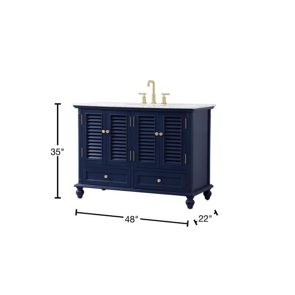 Rhodes 48" Blue Solid Wood Bathroom Vanity with Marble Top