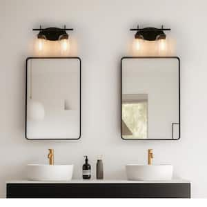 13 in. 2-Light Matte Black Vanity Light with Clear Glass Shades (Bulbs Not Included)