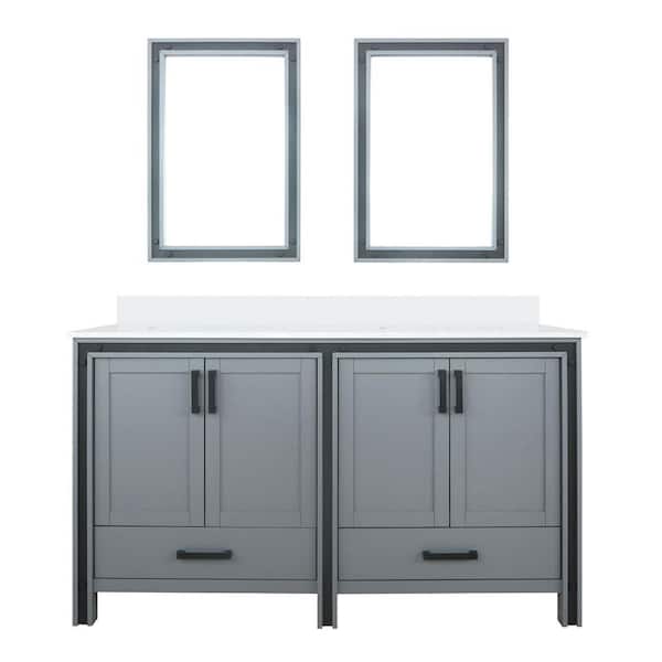 Ziva 60 in W x 22 in D Dark Grey Double Bath Vanity, Cultured Marble Top and 22 in Mirrors