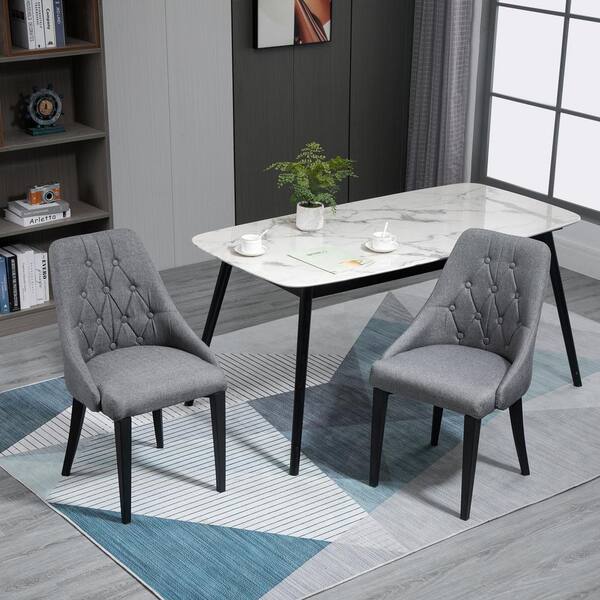 Homcom Dark Grey Modern Style Dining, Dark Grey Dining Chair Wooden Legs