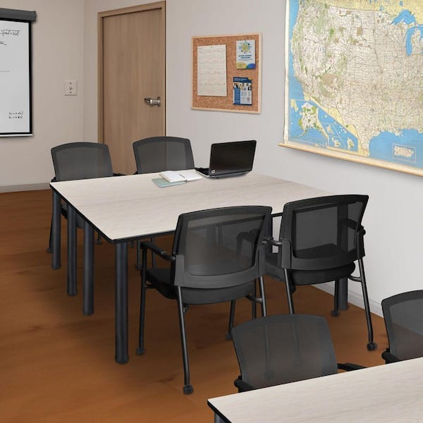 Kee 48 in x 24 in. Maple Top Training Table Desk, Black Legs and 2 Knight Mesh Chairs