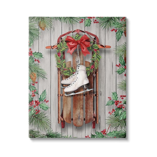 Stupell Industries Winter Ice Skates and Sled by Conrad Knutsen 1-Piece Unframed Graphic Print Nature Poster Art Print 20 in. x 16 in.