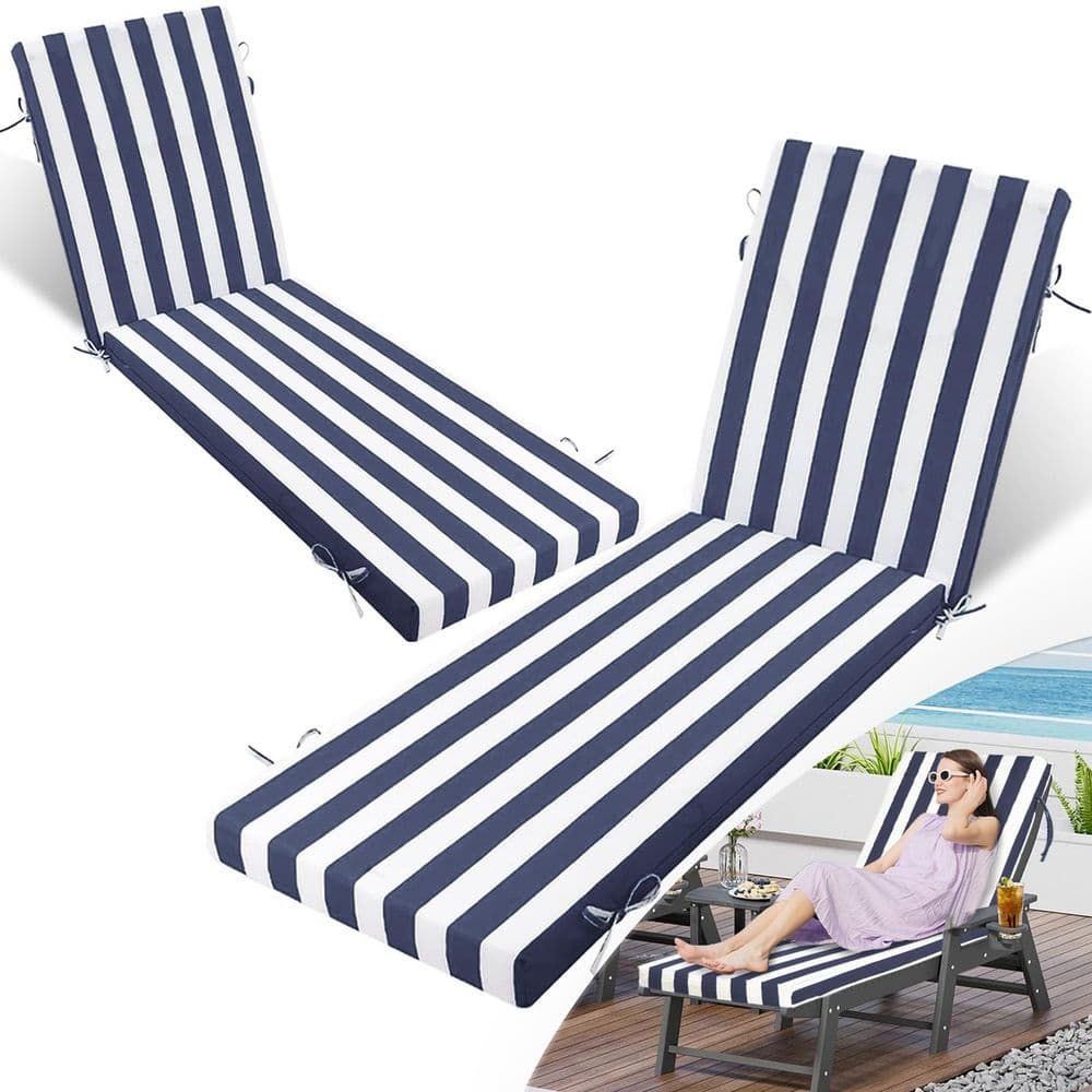 Outdoor Chaise Lounge Cushion, 72 in. x21 in. x3 in., Fade-Resistant Patio Chair Pad for Pool Beach Navy Blue White,2PCS price history on PriceWatchPro