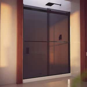 Essence-H 56 in. to 60 in. W x 76 in. H Sliding Semi-Frameless Shower Door in Matte Black with Tinted Glass
