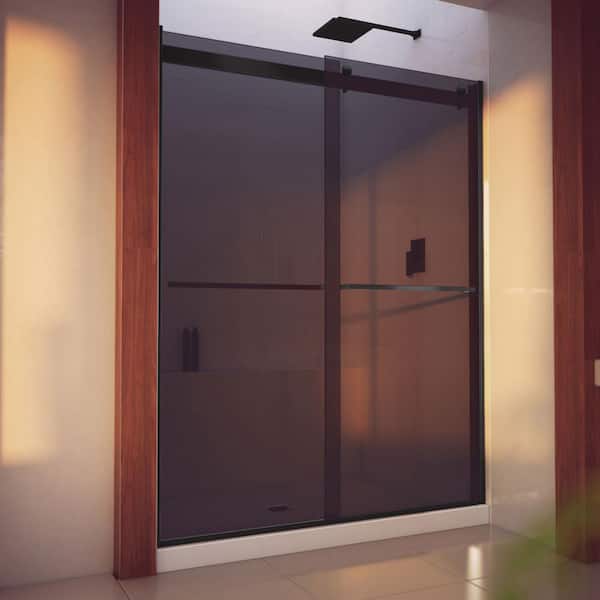 DreamLine Essence-H 56 in. to 60 in. W x 76 in. H Sliding Semi-Frameless Shower Door in Matte Black with Tinted Glass