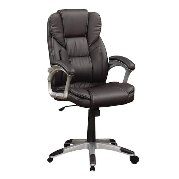 Benjara Dark Brown Leather Seat Executive High Back Chair with Padded ...