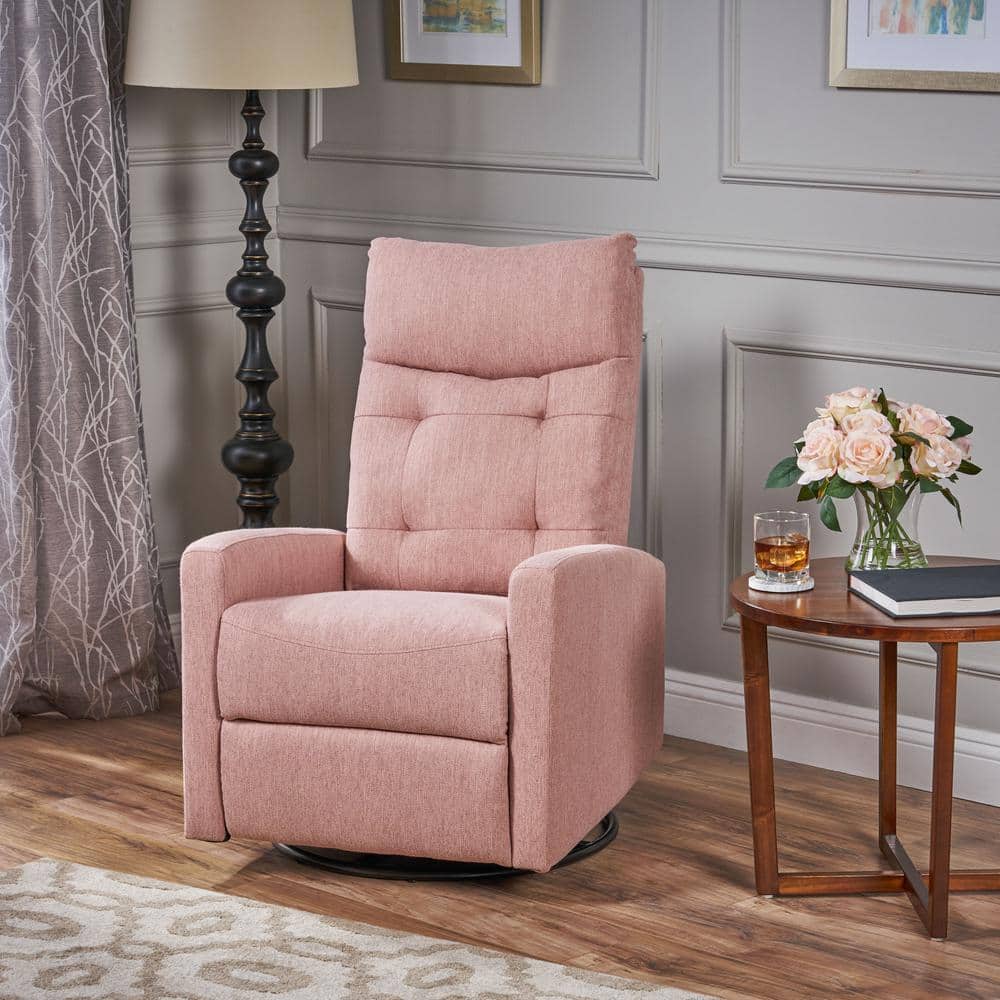 Handcrafted Light Pink Fabric Swivel Glider Recliner