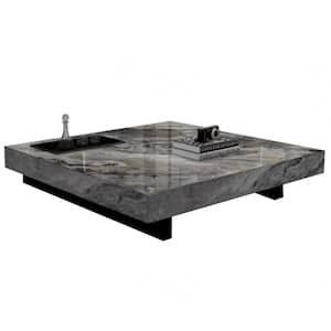 Brown 39.37 in. Square Rock Plate Stone Top Coffee Table