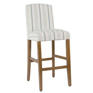 38.25 in. White and Blue Low Back Wooden Frame Bar Stool with Fabric Seat