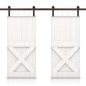 Mini X 64 in. x 84 in. Pure White Stained DIY Solid Pine Wood Interior Double Sliding Barn Door with Hardware Kit