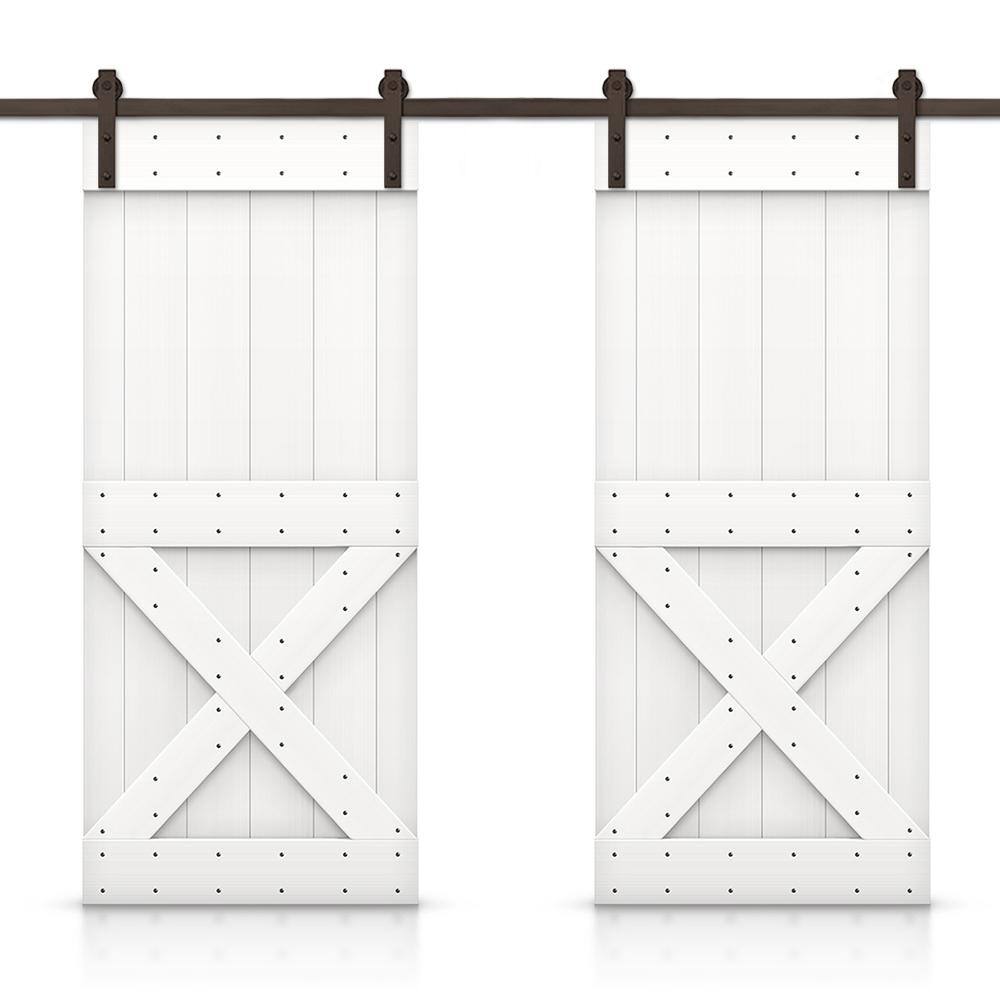 Mini X 80 in. x 84 in. Pure White Stained DIY Solid Pine Wood Interior Double Sliding Barn Door with Hardware Kit price history on PriceWatchPro